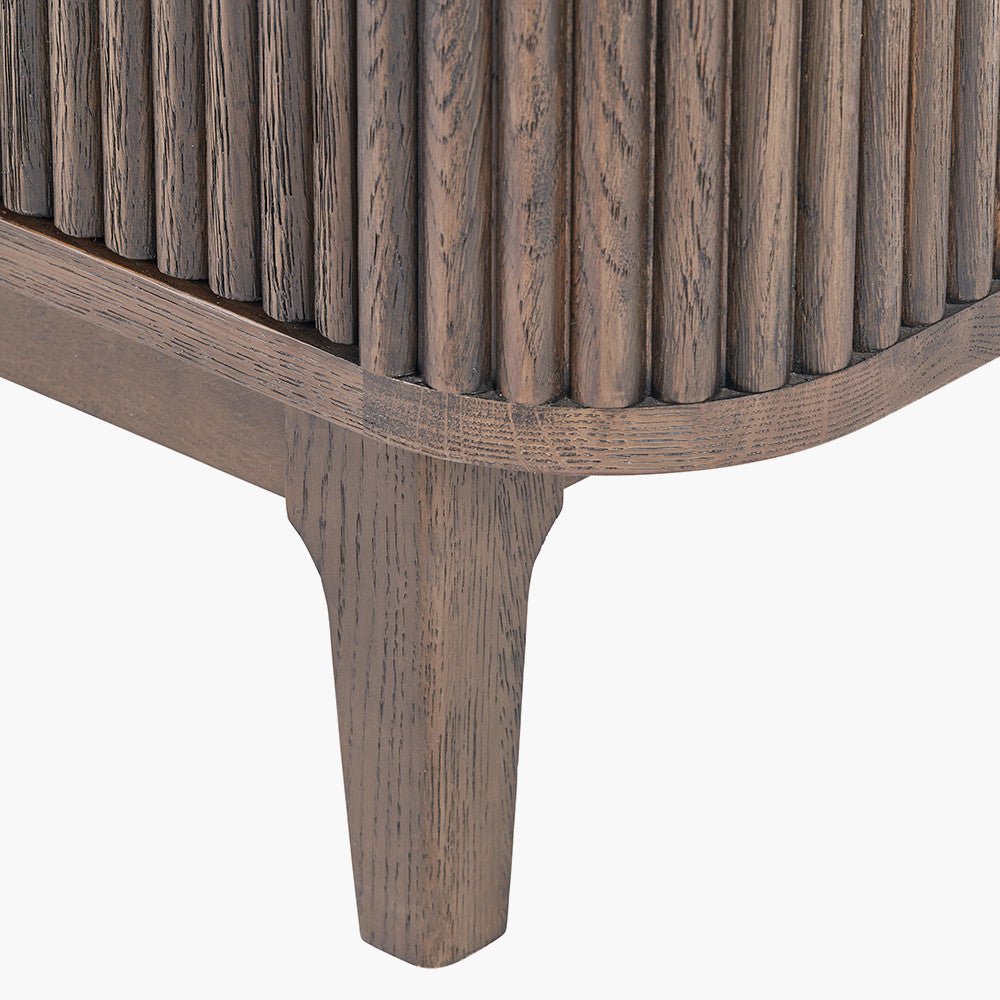 Raie Dark Brown Ribbed Oak & Pine Wood Sideboard